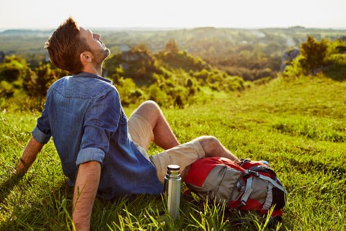 man enjoying air outdoors