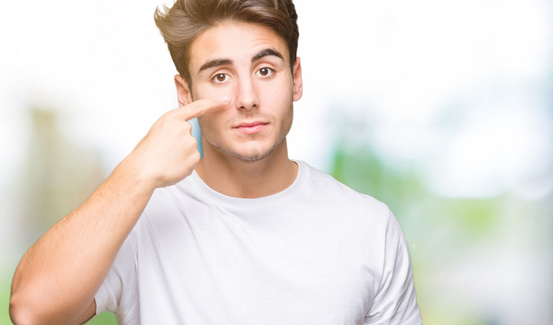 portrait man pointing at nose