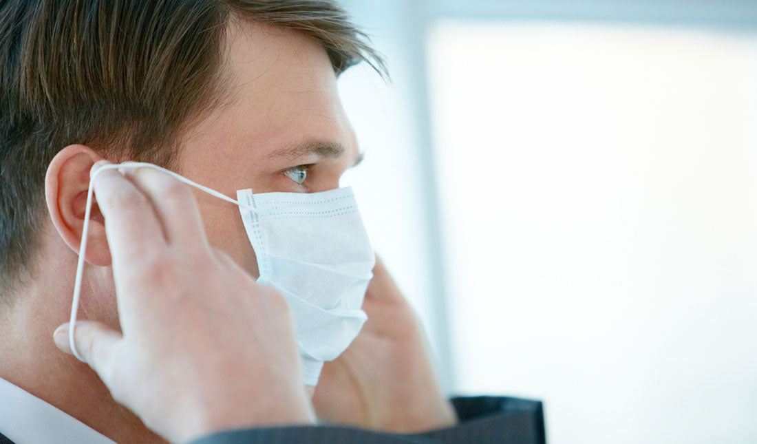 placing protective mask over face